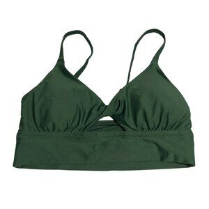 Aerie Bikini Top Scoop V Neck Keyhole Twist Front Removable Cups Dark Green S